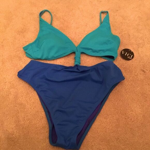 NWT Vici Teal and Royal Blue Cutout One Piece - Picture 2 of 4